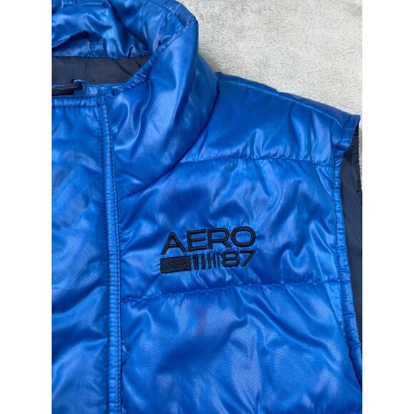 Aeropostale Puffer Vest Mens Medium Blue Quilted Full Zip Lightweight Puffer Y2K - Picture 8 of 11